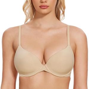 Wingslove Women's Push Up T-Shirt Bra Underwire Lightly Padded Comfort Smoothing Plunge Seamless Everyday Bra 85F