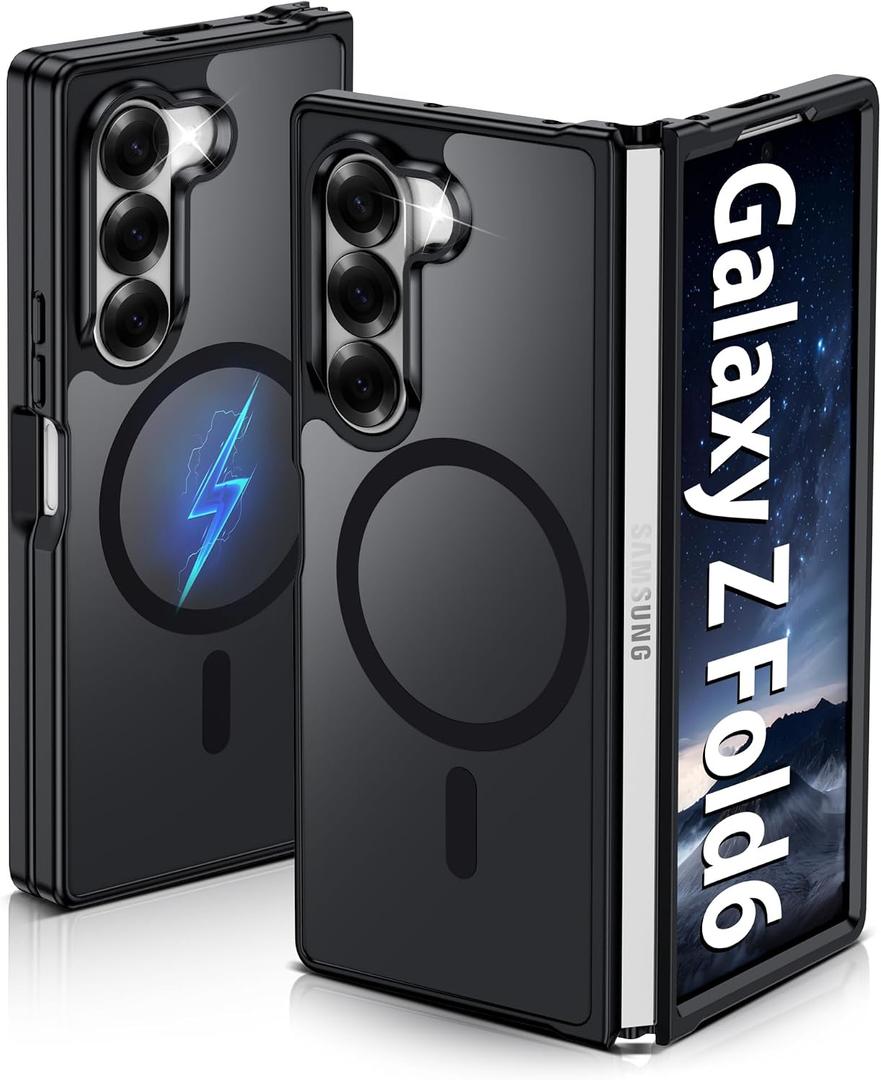 Pilaru Magnetic for Samsung Galaxy Z Fold6 Case : (12FT Military Grade Drop Protection) Translucent Matte [Compatible with MagSafe] Slim Non Slip Anti-Fingerprint Hard Rugged for ZFold 6 Case（Black）
