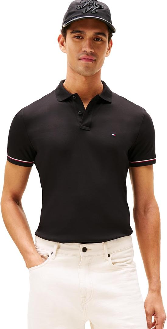 Tommy Hilfiger Mens Short Sleeve Casual Polo Shirts in Slim Fit with Liquid Cotton and Cuff Designs XL
