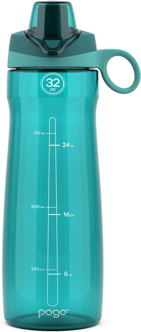 Pogo Plastic Water Bottle with Chug Lid and Carry Handle, Reusable, BPA Free, Dishwasher Safe, Perfect for Travel, School, Outdoors, and Gym | 18oz, 32oz, 40oz, 64oz (Teal)