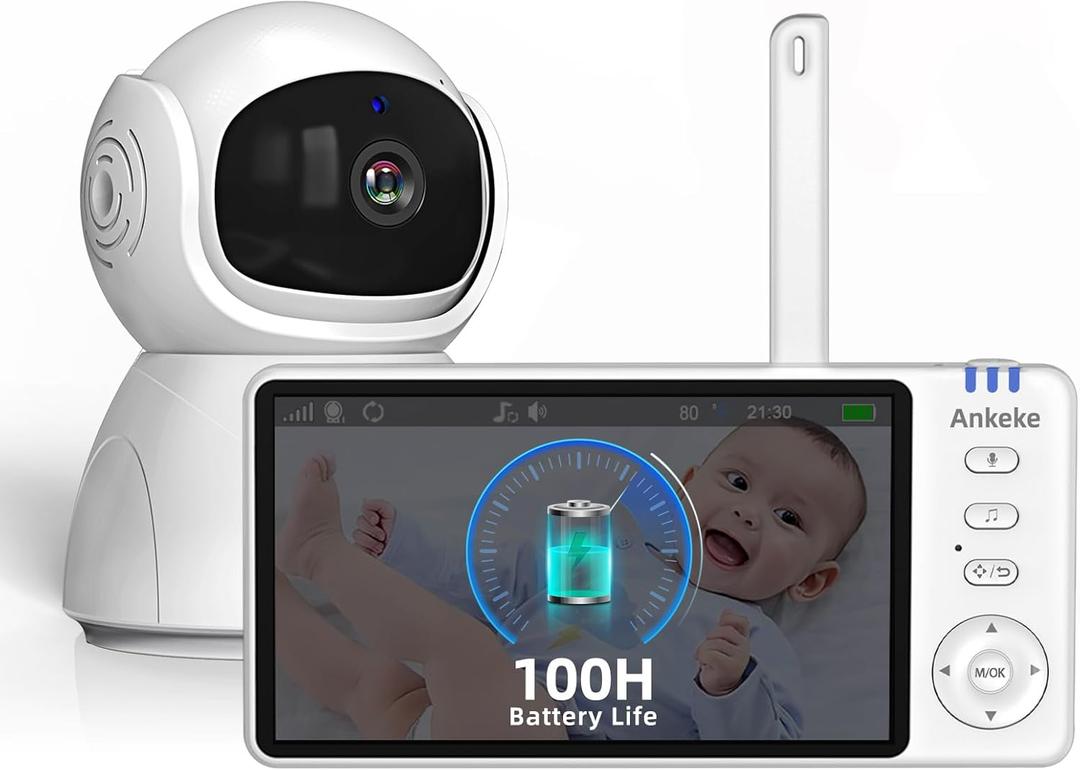5" Video Baby Monitor with Camera and Audio, 720P HD Wireless No WiFi No App, 2-Way Talk,Voice Motion Detection, 8 Lullabies, 1000ft Long Range, Night Vision, Temperature & Feeding Alarm, 355 PTZ