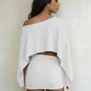 Womens Summer Dresses Beach Cover Ups Off Shoulder Split Long Sleeve Crop Top Tie Waist Skirt Sets Two Piece Vacation Dress, XL