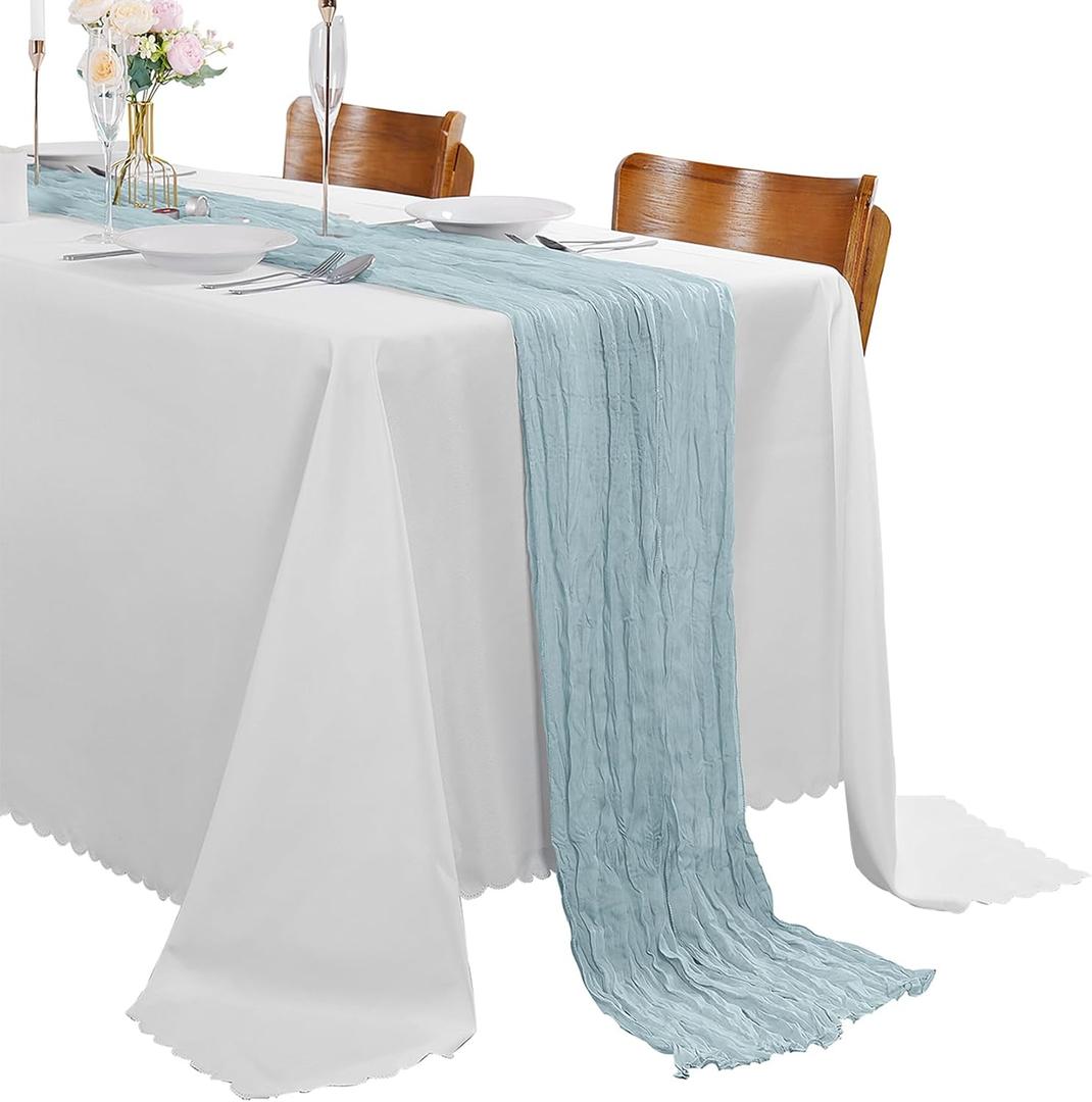 15 Pack Light Blue Cheesecloth Table Runner 9FT Rustic Sheer Table Runners 17x108 Inch Gauze Boho Runner for Wedding Bridal Baby Shower Birthday Party Table Decorations