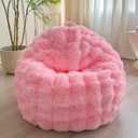 LIFEREVO Kids Fluffy Faux Rabbit Fur Bean Bag Chair Cover (No Filler), Soft Luxury Fuzzy Stuffed Animal Storage Bubble Bean Bag for Plush Toys, Cute Shaggy Furry Beanbag Cover Kids Girls Adults, Pink (Small(28"x28"x32"))