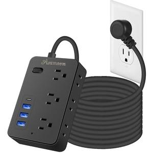 25FT Extension Cord with Multiple Outlets, Asamoom 25 ft Surge Protector Power Strip with 6 Outlets with 4 USB Ports(1 USB C), Flat Plug with Long Cord 1700 Joules Protection for Home Office Black