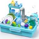 Play Sink with Running Water,Kitchen Play Sink Toys for Boys,Upgraded Real Faucet and Play Dishes,Pretend Role Play Toys for Girls Boys,Birthday Gifts for Kids 3-5,Practice Cleaning