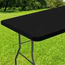 Smiry Rectangle Tablecloth, Elastic Fitted Flannel Backed Vinyl Tablecloths for 6ft Folding Tables, Waterproof Wipeable Table Covers for Indoor, Outdoor, Picnic and Camping (Black, 30"x72")