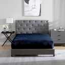 Cathay Home Full Plush Fur Fitted Sheet - Ultra Soft & Thick Plush Fur - All Season Cozy Warmth - 12" Deep Pocket Fitted Sheet Only (Full, Navy)