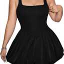 SOLY HUX Women's Plus Size Square Neck Sleeveless A Line Bubble Dress Y2k Mini Dresses Plain Black 0XL