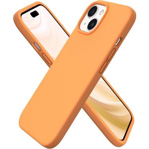 ORNARTO Compatible with iPhone 15 Case 6.1, Slim Liquid Silicone 3 Layers Full Covered Soft Gel Rubber Phone Case, Anti-Scratch Shockproof Protective Cover 6.1 Inch, Marigold