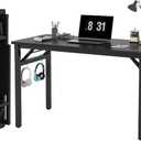 31.5 in Computer Desk w/Storage, Portable Folding Desk No-Assembly (Black)