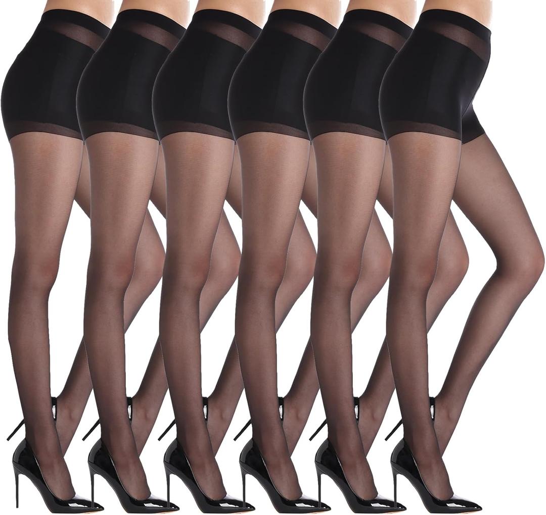 YAGAXI 20D Sheer Tights for Women - 6 Pairs Women's Control Top Pantyhose (Black, S) YAGAXI 20D Sheer Tights for Women - 6 Pairs Women's Control Top Pantyhose (Black, S)