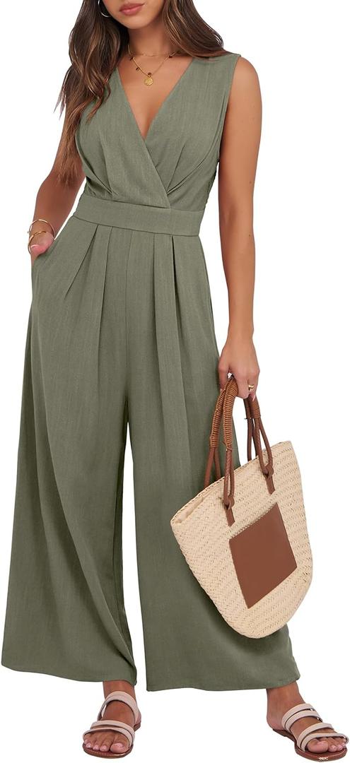 ANRABESS Women Jumpsuits Sleeveless V Neck Elegant Dressy Casual Backless One Piece Pants Romper 2026 Summer Outfits Medium