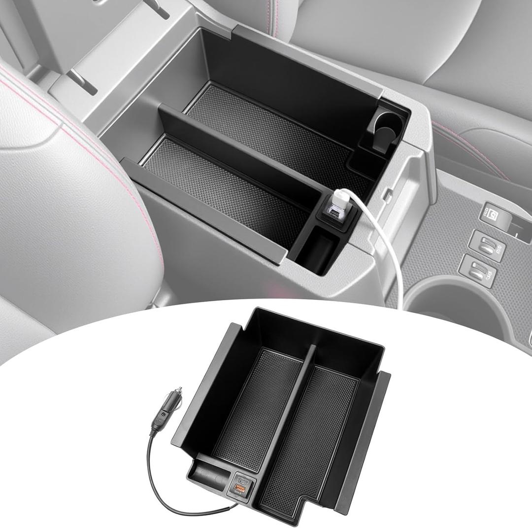 Center Console Organizer with Fast Charger for 2010-2024 Toyota 4Runner Insert Armrest Box Storage Tray W/USB Fast Charging for 10-24 4 Runner Interior Accessories