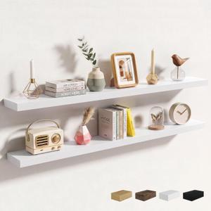 Axeman 55Inch Floating Shelves for Wall, 2 Packs, Invisible Brackets, White, 55" W x 6.5" D x 1.4"H