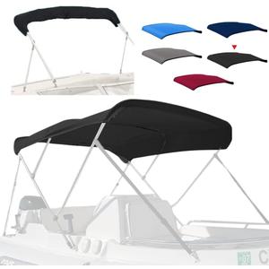 3 Bow Fade and Crack Resistant Bimini Top Replacement Cover，600D Marine Grade Polyester Waterproof Sun Shade Boat Canopy, Easy Install Zipper Sleeves Boat Awning, Black 6'L 79"-84" W