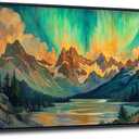 JEAWA Framed Canvas Wall Art - Large Abstract Painting Decor, Textured Mountain Lake Tree Polar Lights Pictures, Modern Art Prints for Bedroom Living Room Bathroom Home Decoration, 29x58 IN