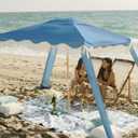 AMMSUN Beach Cabana with Fringe, 7' x 7' Boho Beach Canopy with Tassels, Easy Set up & Premium Wood Pole, Cabana Tent with Sand Pockets, Instant Sun Shade for Sand, Garden, Patio, Blue