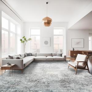 Washable 10x14 Rug Abstract: Washable Large Area Rugs for Living Room Grey