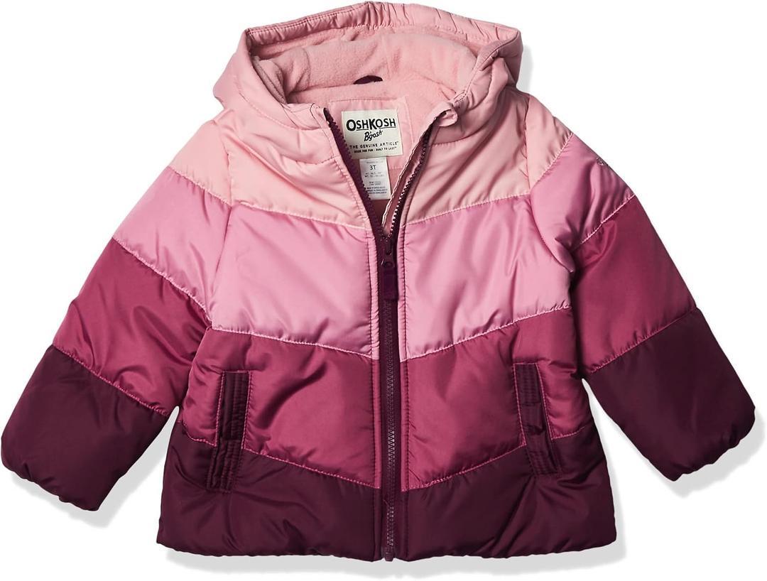 OSHKOSH B'GOSH Girls' Perfect Puffer Jacket (Pink, M)5-6, Pink Rainbow