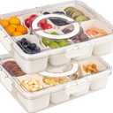 2 Pack Snackle Box Container with 8 Compartments, Clear Divided Serving Tray with Lid and Handle, Snack Bento Box for Charcuterie, Candy, Fruits, Nuts, Picnic, Travel, Beige