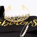 Canitor Birthday Decorations Gifts For Women Black Gold Birthday Crown Tiara Sash Set Birthday Party Favors