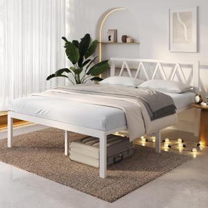 Novilla 18 Inch Queen Bed Frame with Headboard, White Metal Platform Bed Frame, Queen Size Bed Frame No Box Spring Needed, Easy Assembly