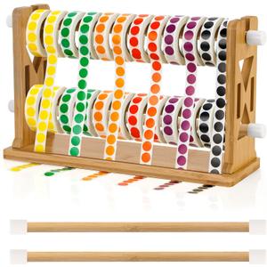 Wooden Label Dispenser Label Roll Holder Dispenser 13x4.5x8 inch Label Sticker Holder Organizer Sticker Roll Dispenser Label Stand for Label Rolls Table Home Office(Not Contain Label Tape)
