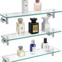 KES Glass Shelf for Bathroom, Floating Glass for Wall Shelves 20-Inch 3 Pack Rectangular Stainless Steel Brackets Wall Mounted Brushed Finish, A2021-2-P3, 20.08D x 5.71W x 3.19H in