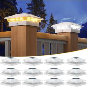 APONUO Solar Post Cap Lights, IP64 Waterproof 16 Bright LEDs Fence Post Solar Lights for Deck,Fence,Patio,Garden,Yard, 2 Modes, Long-Lasting Outdoor Light for Posts 4x4 5x5 5.5x5.5, White 12-Pack