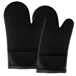Silicone Oven Mitts Set Black Oven Mitts Heat Resistant 500F - Grippy Design, Soft Lining Silicone Oven Gloves - Oven Mits Set for Cooking Baking Kitchen Mittens Pot Holders, Sets of 2