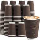 Clawsoff 100 Pack 12 oz Coffee Cups Disposable, 100 Count Insulated Paper Coffee Cups, Corrugated Ripple Wall Design Paper Cup, Hot Cold Drinking Cup for Party, Picnic, Travel, Business, Home (Brown)