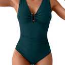 B2prity One Piece Swimsuit for Women Tummy Control V Neck Bathing Suit Ruched Slimming Swim Suit Push Up Swimwear (Medium, Peacock Green)