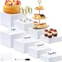 Buffet Risers Set of 8 Acrylic Cube Display Stands Box Risers with Hollow Bottoms 4 Different Size Dessert Table Display Set Food Nesting Risers for Buffet Table, Cupcake Candy Food, Parties, Brunch, Weddings (8 PCS White Cube)