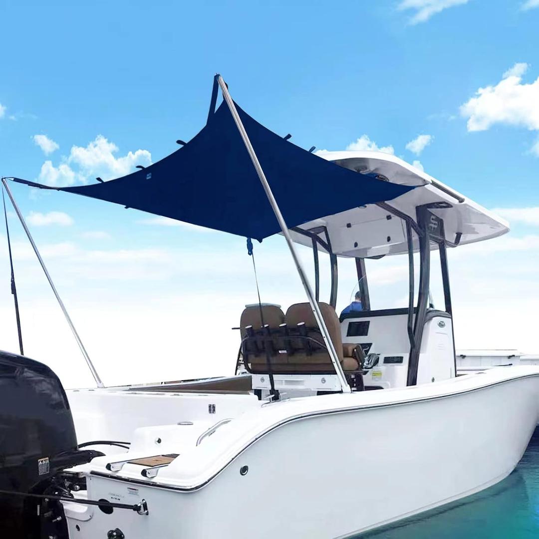 Boat Sun Shade Kit Boat Canopy, T-Top Boat Cover with Stainless Steel Telescopic Rod Foldable, High-Tech Polyester Fiber, Anti-Ultraviolet Dark Blue (Size4:A=70" B=82" C=59")