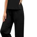 SAMPEEL Two Piece Sets for Women Casual Travel Vacation Outfits Summer Wide Leg Crop Pants Lounge Sets