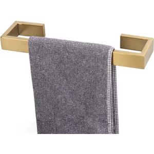 TocTen Bath Towel Rack - Square Base Thicken SUS304 Stainless Steel Towel Bar for Bathroom, Bathroom Bar Accessories Towel Rod Heavy Duty Wall Mounted Towel Holder (Brushed Gold, 12 Inch)