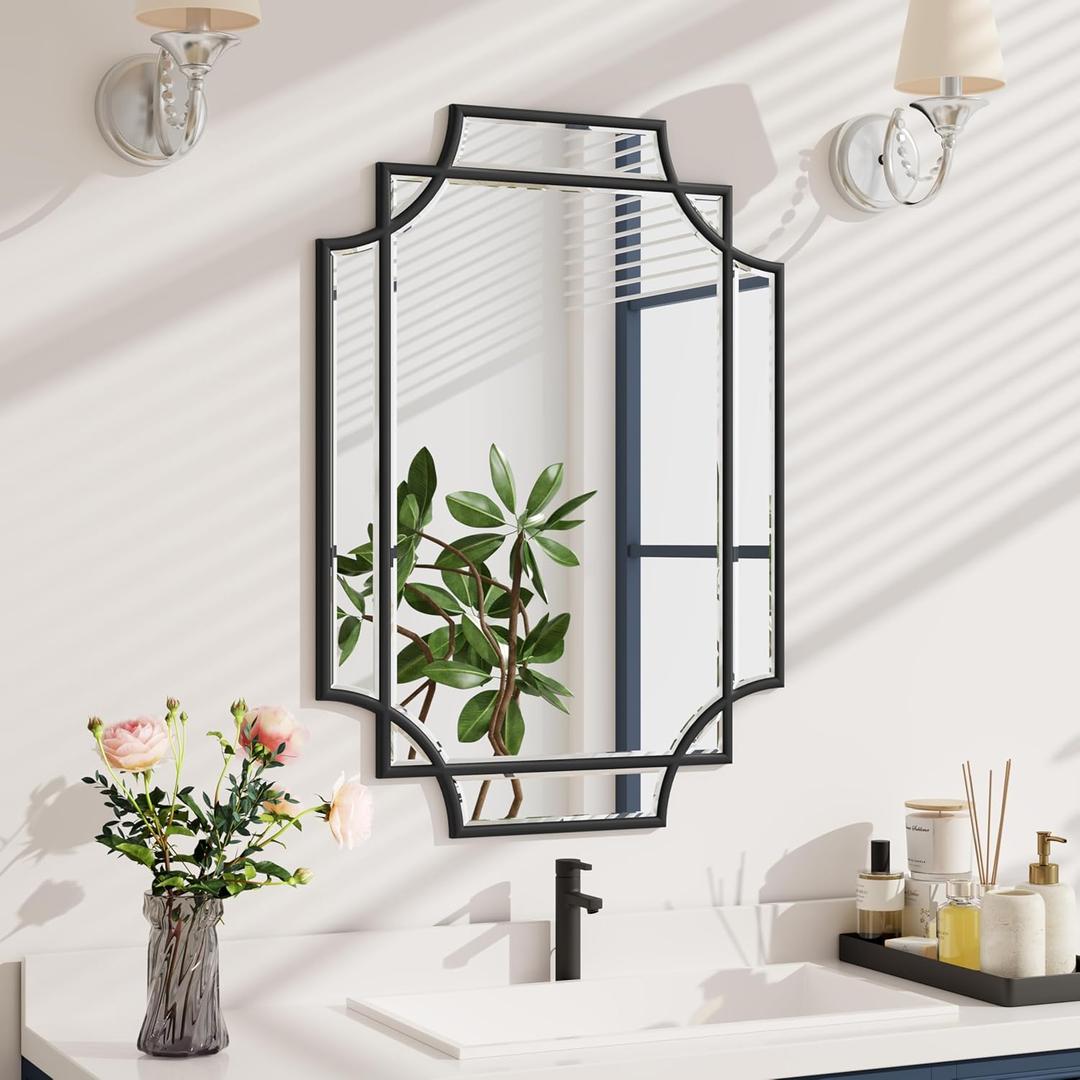 Bathroom Mirror for Wall Black Farmhouse Wall Vanity Mirror for Over Sink Wood Framed Beveled Mirrors Deco20 * 28IN/Black