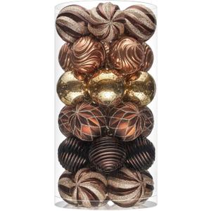 JORNOY Christmas Balls Ornaments, 30ct Shatterproof Xmas Tree Decorations, Hanging Bulbs Baubles Set with String for Holiday Home Party Decor, 2.36 inch/60mm, Brown Gold