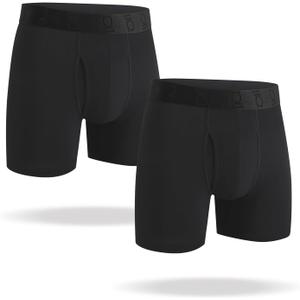 Men's Underwear Boxer Briefs, Modal Breathable Underwear with Soft Elastic Flex Waistband, Moisture-Wicking, 5", 2 Pack (Long Leg-black-2 Pack)