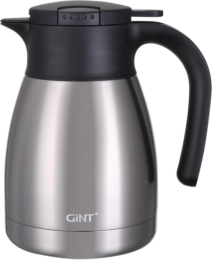 GiNT 34Oz Thermal Coffee Carafe, Insulated Stainless Steel Coffee Carafes for Keeping Hot/Double Walled Vacuum Coffee Carafe (Silver, 1L)
