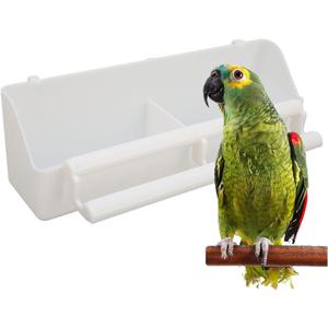 Bird Feeder, No Mess Cage Hanging Feeder Cup Pet Bird Food Double Plastic Seed Water Feeder Dispenser Standing Frame for Parrots Cockatiel Pigeon Sparrow Bird Cage Bowl
