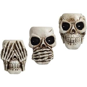 Gerrit 3PCS Skull Head Flower Pots Gothic Skeleton Planter Container Office Planter Succulent Plant Organizer Halloween Ornament