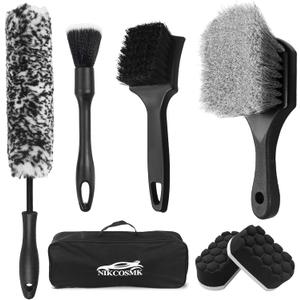 7Pcs Car Wheel Brush kit, Tire Brush, Wheel Cleaner Brush, Soft-bristled Rim Cleaner Brush, Tire Shine Applicator Pad, Car Detailing Brushes, Wheel Brushes for Cleaning Wheels,Tires