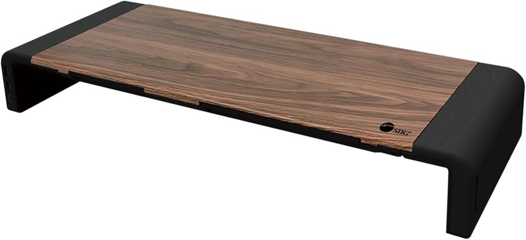 SIIG Computer Monitor and Laptop Stand Riser with USB Ports Width Adjustable on Both Sides - Support up to 55lbs (CE-MT2Q12-S1) (Wood Pattern & USB Hubs)