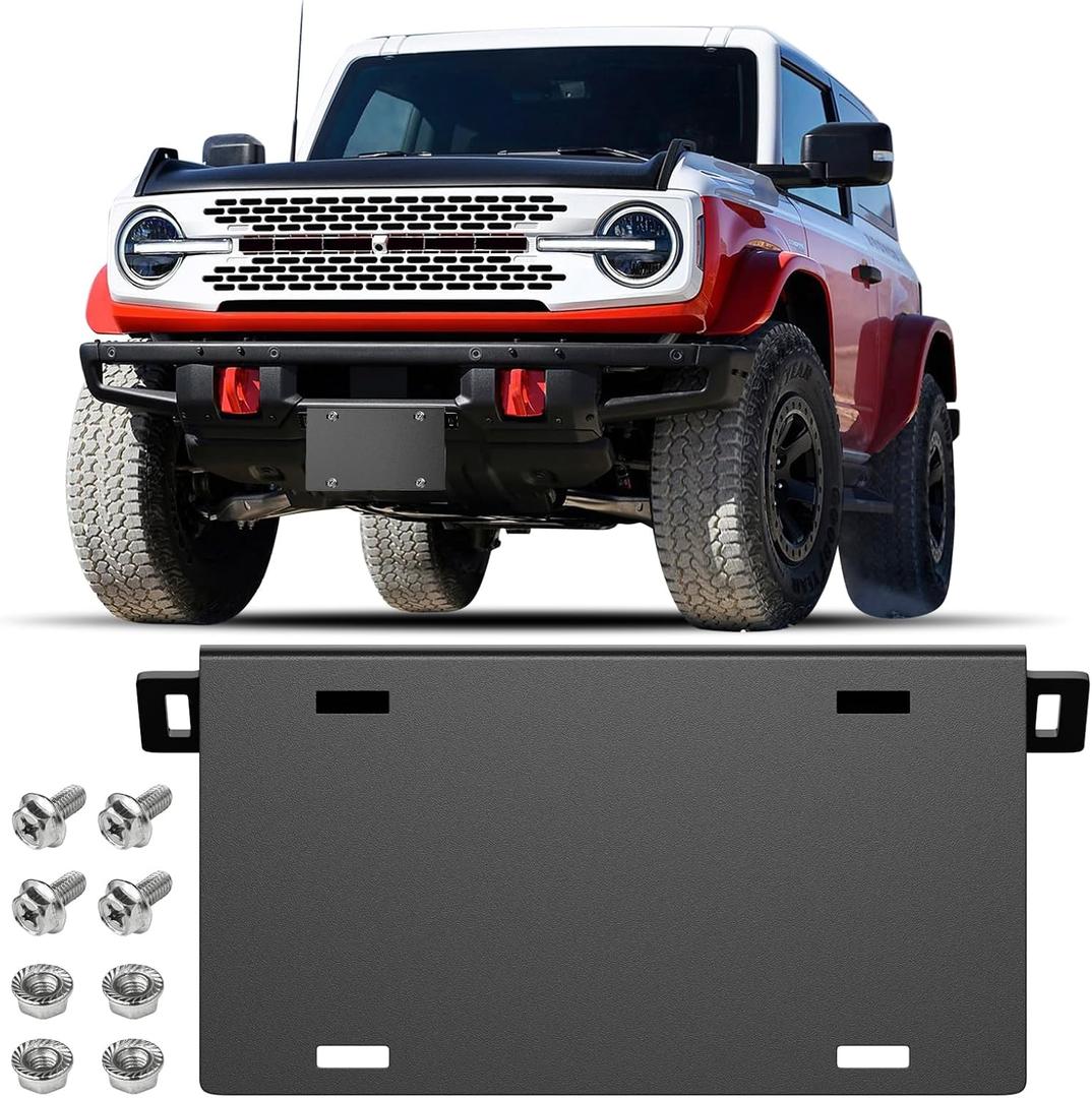 Front License Plate Bracket for Ford Bronco 2021-2026 Badlands/Wildtrak/Raptor/Everglades, No Drill Mount Heavy-Duty Modular Bumper Only, Fits 2-Door & 4-Door SUVs