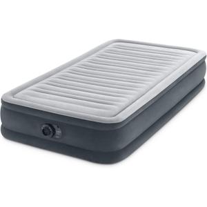 Intex 67765ED Dura-Beam Deluxe Comfort-Plush Mid-Rise Air Mattress : Fiber-Tech – Twin Size – Built-in Electric Pump – 13in Bed Height – 300lb Weight Capacity