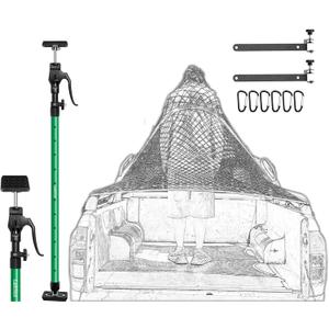 Cargo Net for Pickup Truck Bed with 2 Divider Bar,with 6 Metal Carabiners, 48"x48" Stretches to 96"x96", 40"-79" Cargo Bar, 220LB Capacity for Pickup Truck, SUV, Van, Trailer - Secure & Double Layer