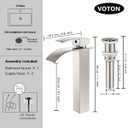 VOTON Vessel Sink Faucet Brushed Nickel Modern Tall Waterfall Bathroom Sink Faucet with Pop-Up Drain Single Handle Bathroom Faucet 1 Hole Bowl Lavatory Vanity Faucet, Rv Sink Camper Farmhouse Faucet