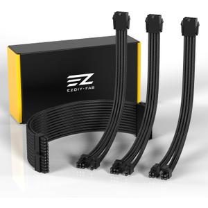 EZDIY-FAB PSU Cable Extension Sleeved Custom Mod GPU PC Power Supply Soft Nylon Braided with Comb Kit 24PIN/8PIN to 6+2Pin/ 8PIN to 4+4PIN-30CM 300MM - Black